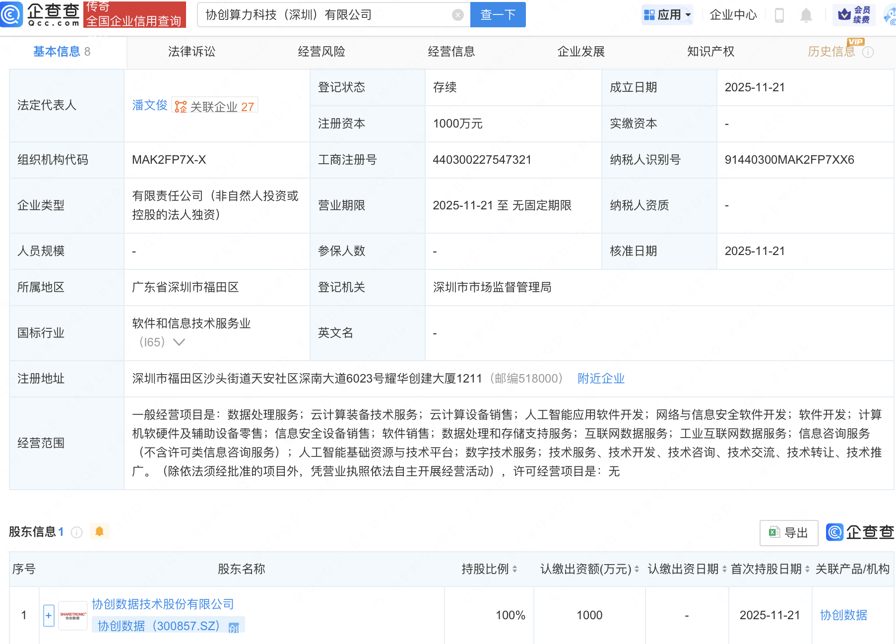 協(xié)創(chuàng)數(shù)據(jù)新設(shè)算力科技公司，布局AI與深圳網(wǎng)絡(luò)安全軟件開發(fā)新賽道